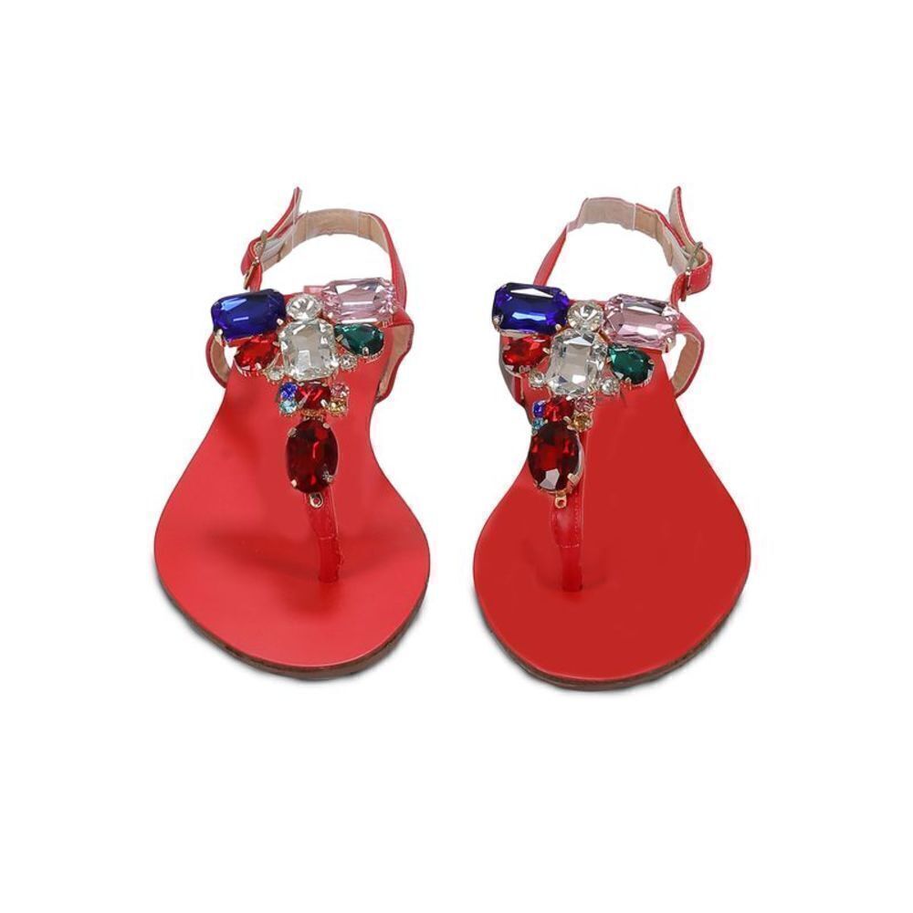 Ventutto Rio Red Crystal Cluster T Strap Sandal